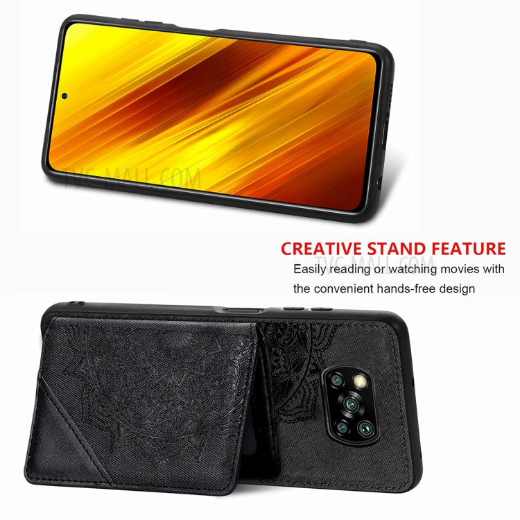 Mandala Flower Pattern PU Leather+TPU Flip Wallet Phone Case for Xiaomi Poco X3 NFC / Poco X3 - Black-4