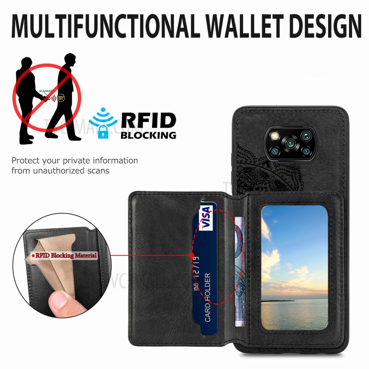 Mandala Flower Pattern PU Leather+TPU Flip Wallet Phone Case for Xiaomi Poco X3 NFC / Poco X3 - Black-7