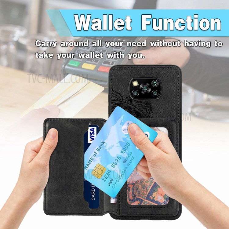Mandala Flower Pattern PU Leather+TPU Flip Wallet Phone Case for Xiaomi Poco X3 NFC / Poco X3 - Black-8