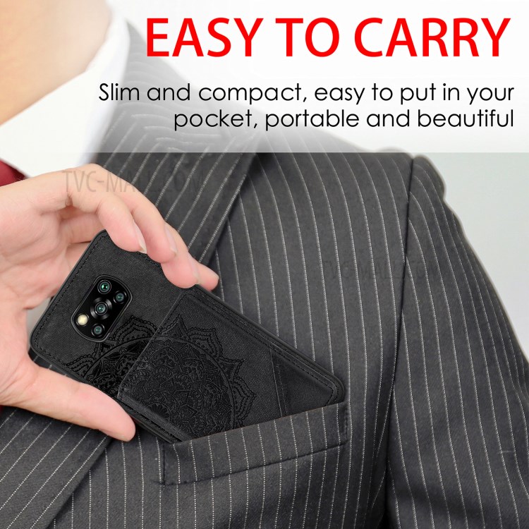 Mandala Flower Pattern PU Leather+TPU Flip Wallet Phone Case for Xiaomi Poco X3 NFC / Poco X3 - Black-9