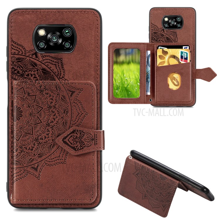 PU Leather Coated TPU Phone Case with Magnetic Clasp Card Slot Design for Xiaomi Poco X3/X3 NFC - Brown-1