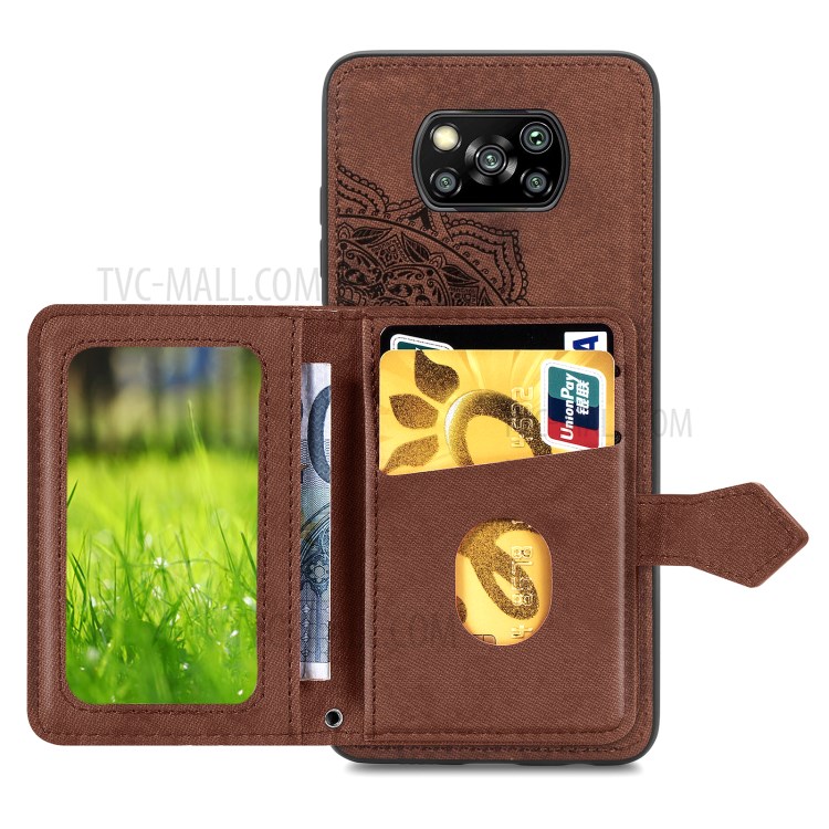 PU Leather Coated TPU Phone Case with Magnetic Clasp Card Slot Design for Xiaomi Poco X3/X3 NFC - Brown-3