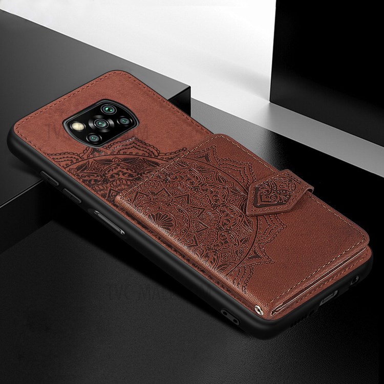 PU Leather Coated TPU Phone Case with Magnetic Clasp Card Slot Design for Xiaomi Poco X3/X3 NFC - Brown-5
