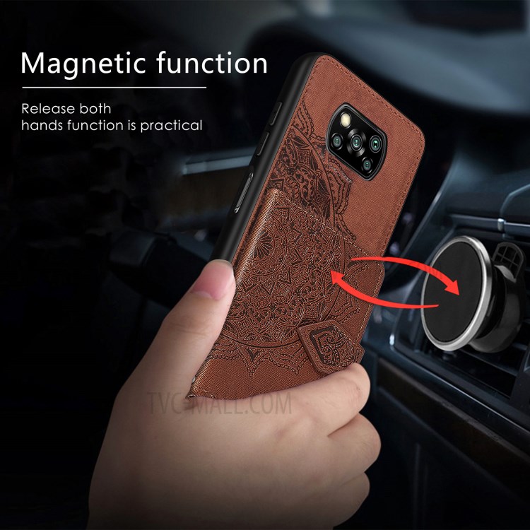 PU Leather Coated TPU Phone Case with Magnetic Clasp Card Slot Design for Xiaomi Poco X3/X3 NFC - Brown-9