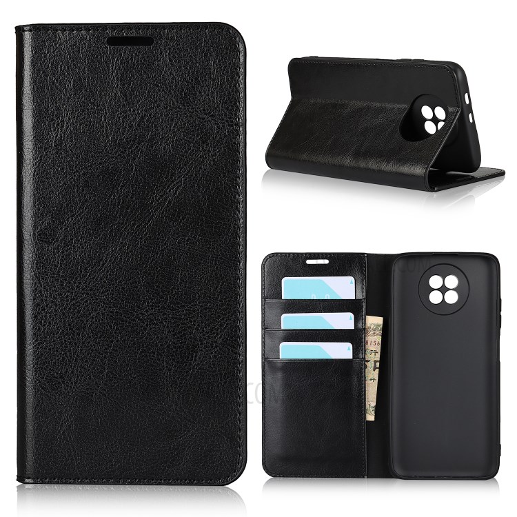 Crazy Horse Skin Genuine Leather Wallet Phone Case for Xiaomi Redmi Note 9 5G / Mi 10T Lite 5G - Black-1
