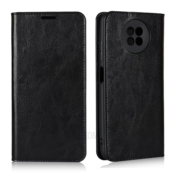 Crazy Horse Skin Genuine Leather Wallet Phone Case for Xiaomi Redmi Note 9 5G / Mi 10T Lite 5G - Black-2