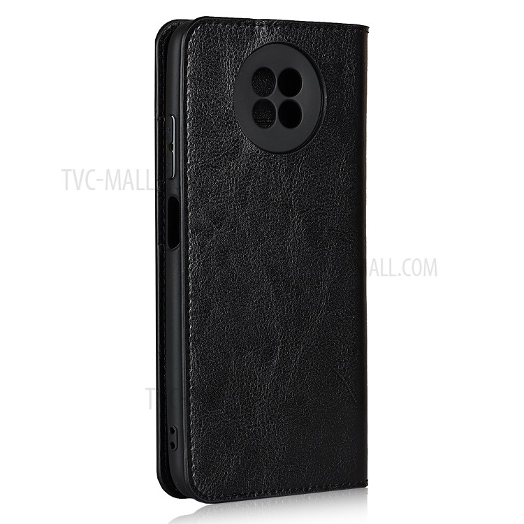 Crazy Horse Skin Genuine Leather Wallet Phone Case for Xiaomi Redmi Note 9 5G / Mi 10T Lite 5G - Black-4