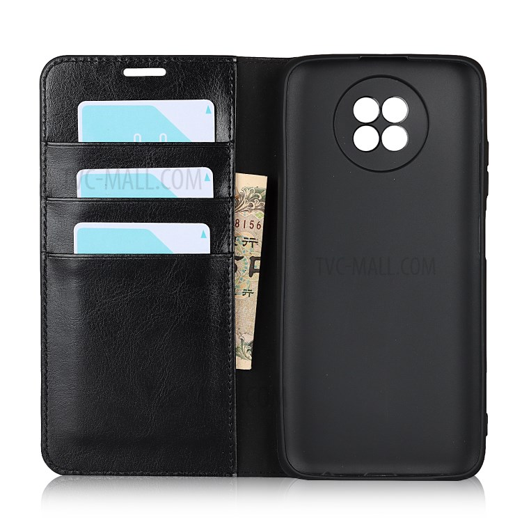 Crazy Horse Skin Genuine Leather Wallet Phone Case for Xiaomi Redmi Note 9 5G / Mi 10T Lite 5G - Black-5