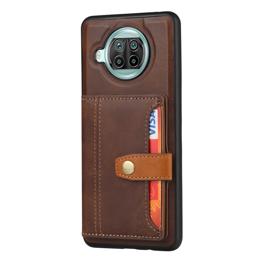 PU Leather Coated TPU Kickstand Case for Xiaomi Mi 10T Lite 5G/Redmi Note 9 Pro 5G/Mi 10i 5G Card Slots Cover - Brown-2
