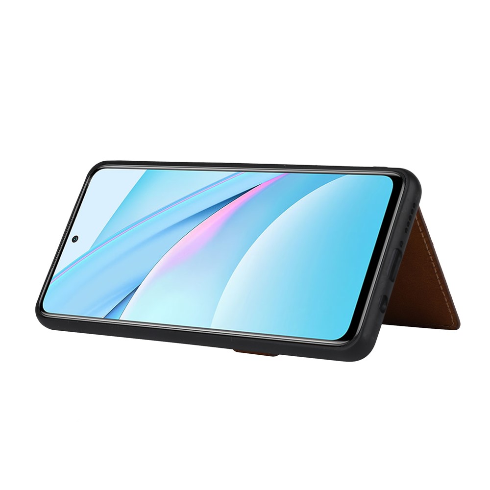 PU Leather Coated TPU Kickstand Case for Xiaomi Mi 10T Lite 5G/Redmi Note 9 Pro 5G/Mi 10i 5G Card Slots Cover - Brown-6