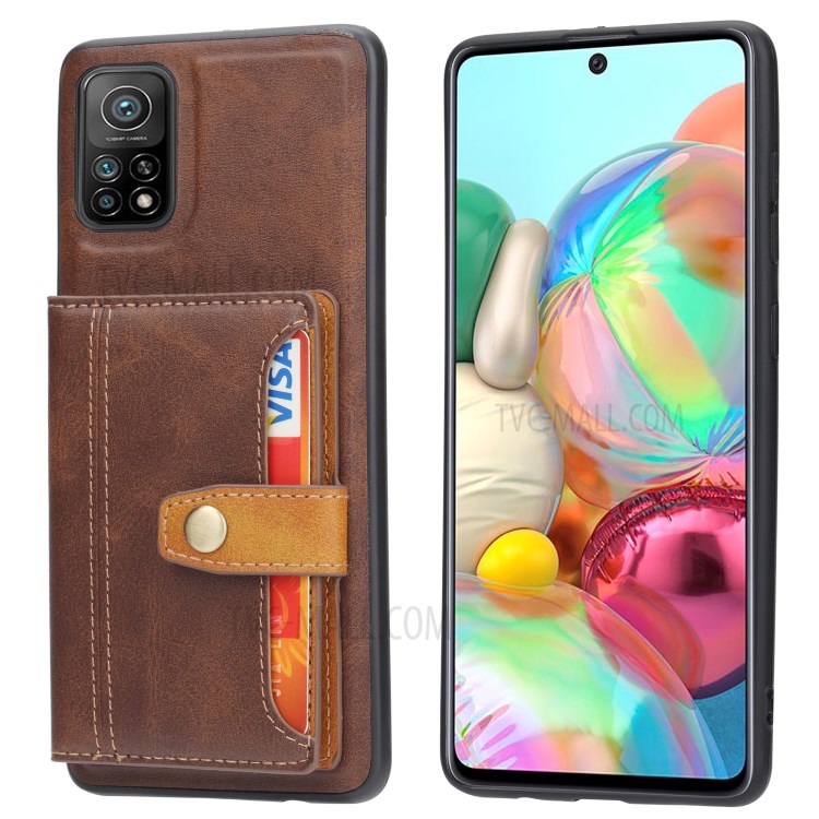 PU Leather Coated TPU Case for Xiaomi Mi 10T 5G/Mi 10T Pro 5G/Redmi K30S Card Slots Kickstand Cover - Brown-1