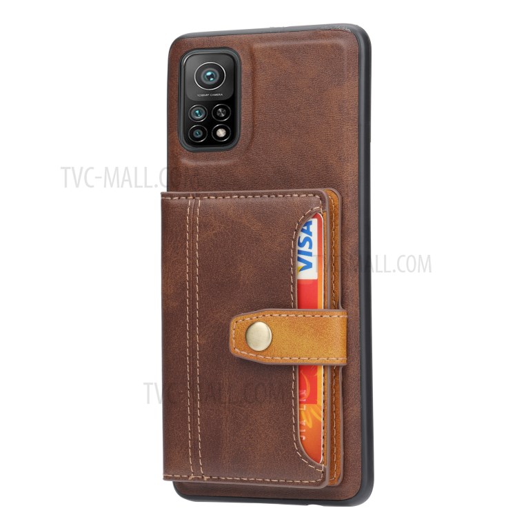PU Leather Coated TPU Case for Xiaomi Mi 10T 5G/Mi 10T Pro 5G/Redmi K30S Card Slots Kickstand Cover - Brown-2
