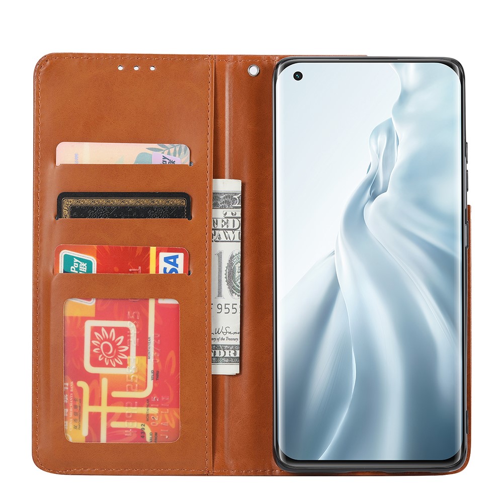 Auto-absorbed Wallet Stand Leather Protector Phone Cover for Xiaomi Mi 11 - Black-4