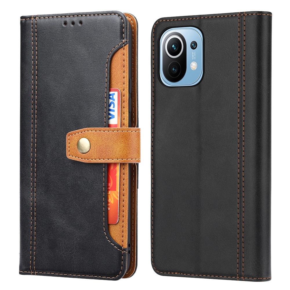 Card Slots Kickstand PU Leather Coated TPU Case for Xiaomi Mi 11 - Black-1