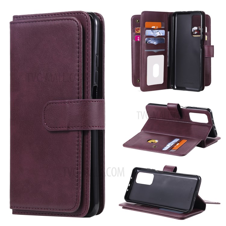 New Arrival Leather Cover Shell with Multi-function 10 Card Slots for Xiaomi Mi 10T Pro 5G / Mi 10T 5G / Redmi K30S - Red-1