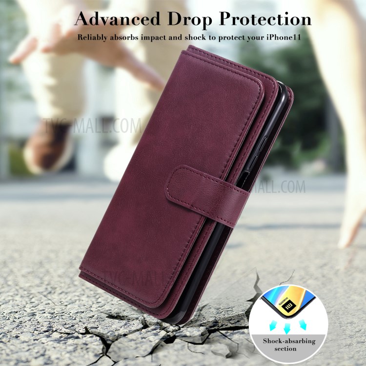 New Arrival Leather Cover Shell with Multi-function 10 Card Slots for Xiaomi Mi 10T Pro 5G / Mi 10T 5G / Redmi K30S - Red-17