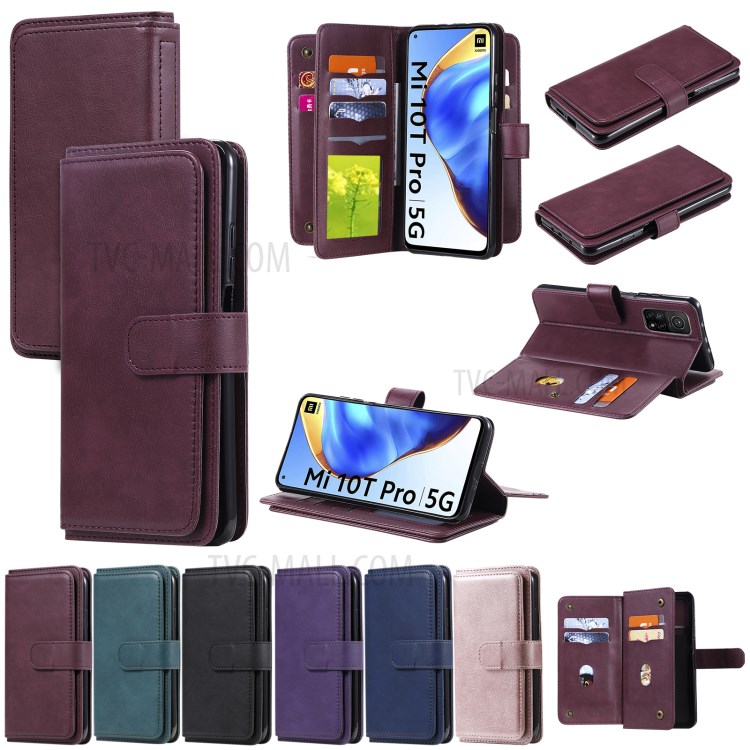 New Arrival Leather Cover Shell with Multi-function 10 Card Slots for Xiaomi Mi 10T Pro 5G / Mi 10T 5G / Redmi K30S - Red-23