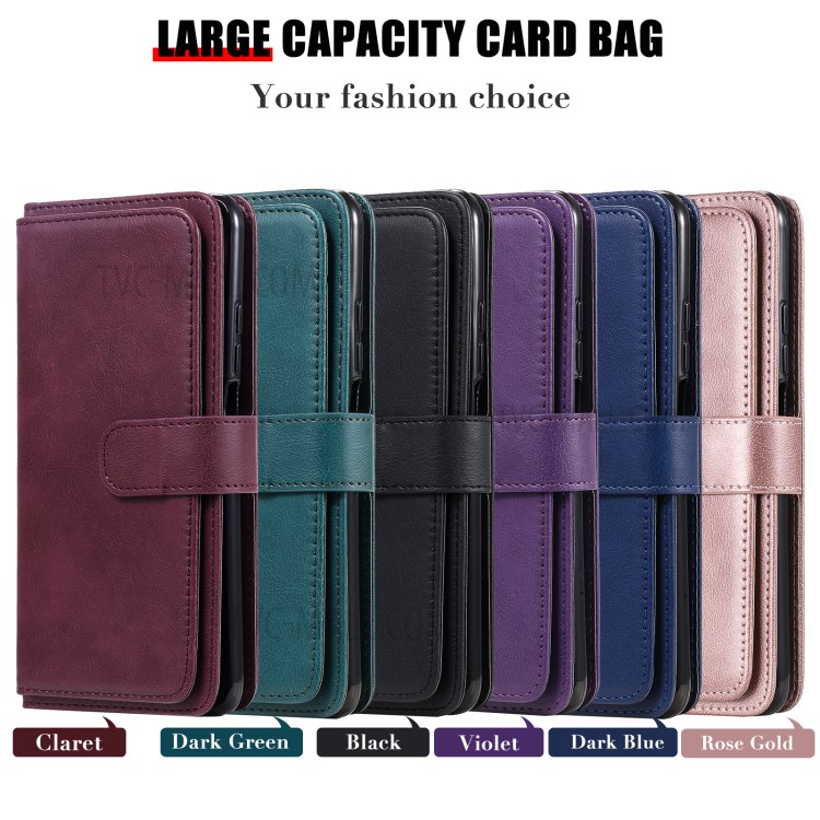 New Arrival Leather Cover Shell with Multi-function 10 Card Slots for Xiaomi Mi 10T Pro 5G / Mi 10T 5G / Redmi K30S - Red-24