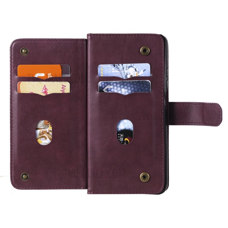New Arrival Leather Cover Shell with Multi-function 10 Card Slots for Xiaomi Mi 10T Pro 5G / Mi 10T 5G / Redmi K30S - Red-7