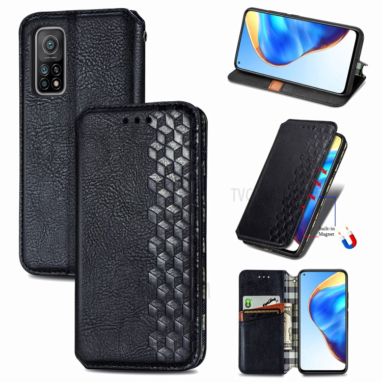 Auto-Absorbed Rhombus Imprinting Decor Full Coverage Leather Phone Cover Case for Xiaomi Mi 10T 5G/Mi 10T Pro 5G/Redmi K30S - Black-1