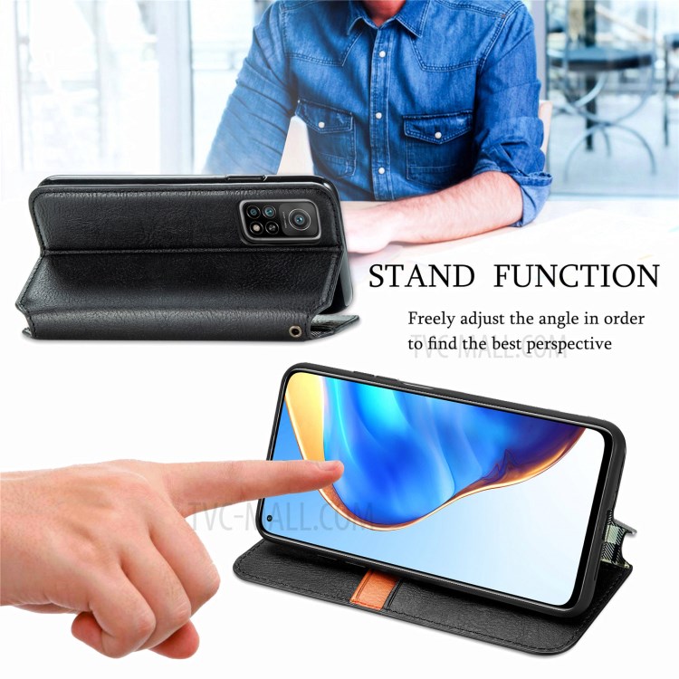 Auto-Absorbed Rhombus Imprinting Decor Full Coverage Leather Phone Cover Case for Xiaomi Mi 10T 5G/Mi 10T Pro 5G/Redmi K30S - Black-8