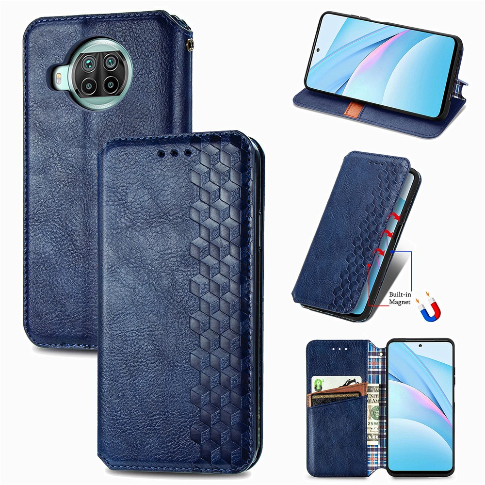 Fashionable Rhombus Imprinting Decor Leather Phone Full Protection Cover Case for Xiaomi Mi 10T Lite 5G/Redmi Note 9 Pro 5G/Mi 10i 5G - Blue-1