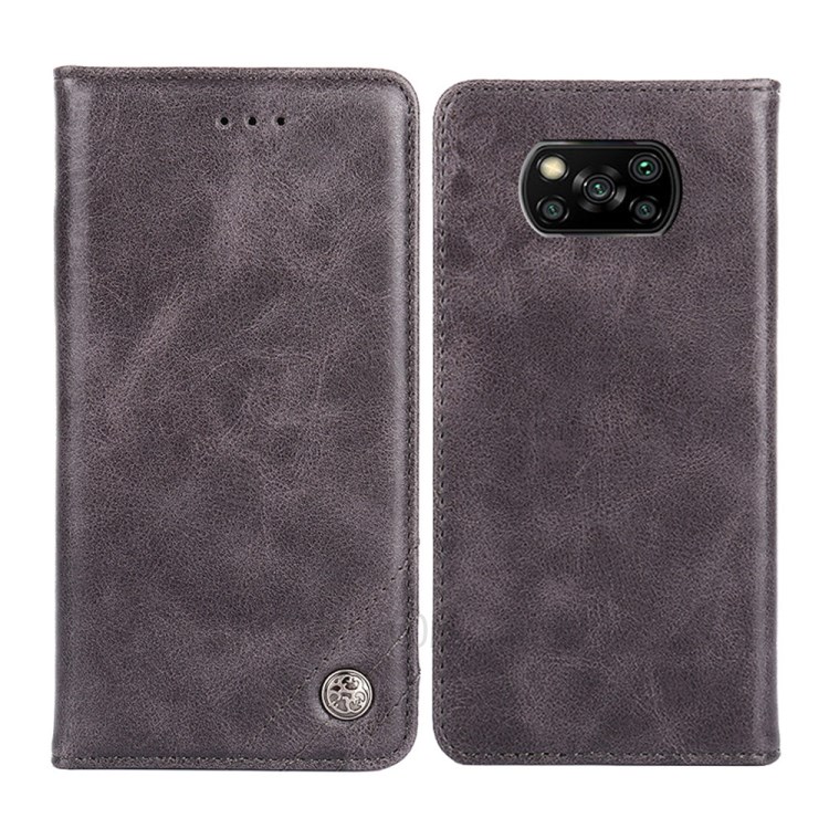 Stand Wallet Design Retro Style Leather Cover Phone Case for Xiaomi Poco X3/Poco X3 NFC - Grey-1