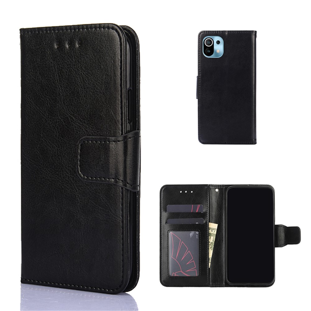 Wallet Stand Design Full Protection Leather Phone Cover Case for Xiaomi Mi 11 - Black-1