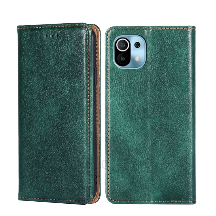 Pure Color PU Leather + TPU Stand Auto-absorbed Shell for Xiaomi Mi 11 - Green-1