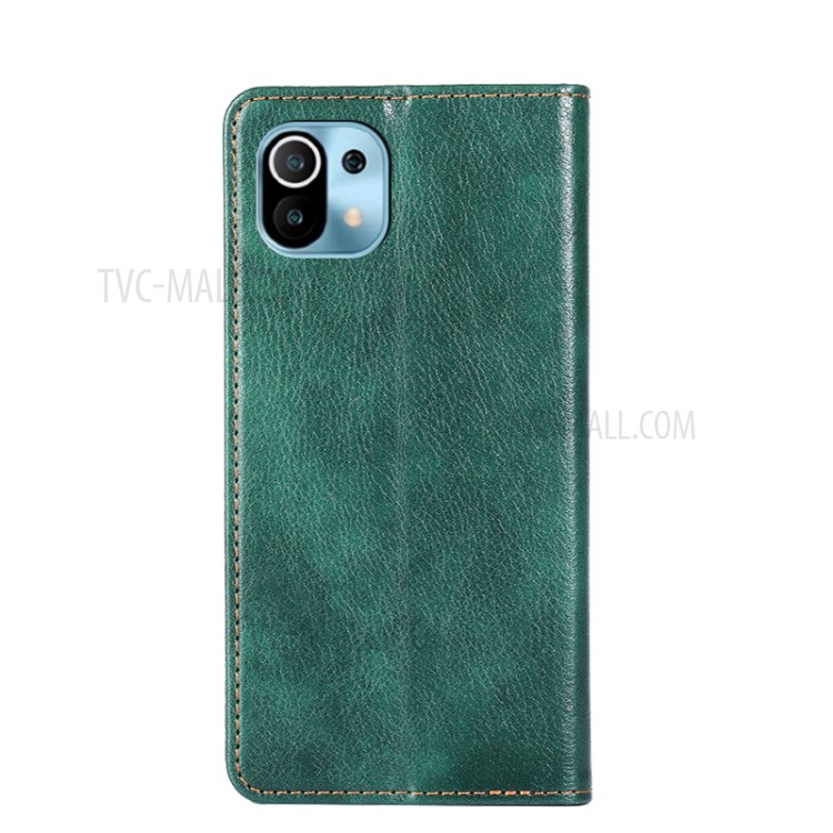 Pure Color PU Leather + TPU Stand Auto-absorbed Shell for Xiaomi Mi 11 - Green-3