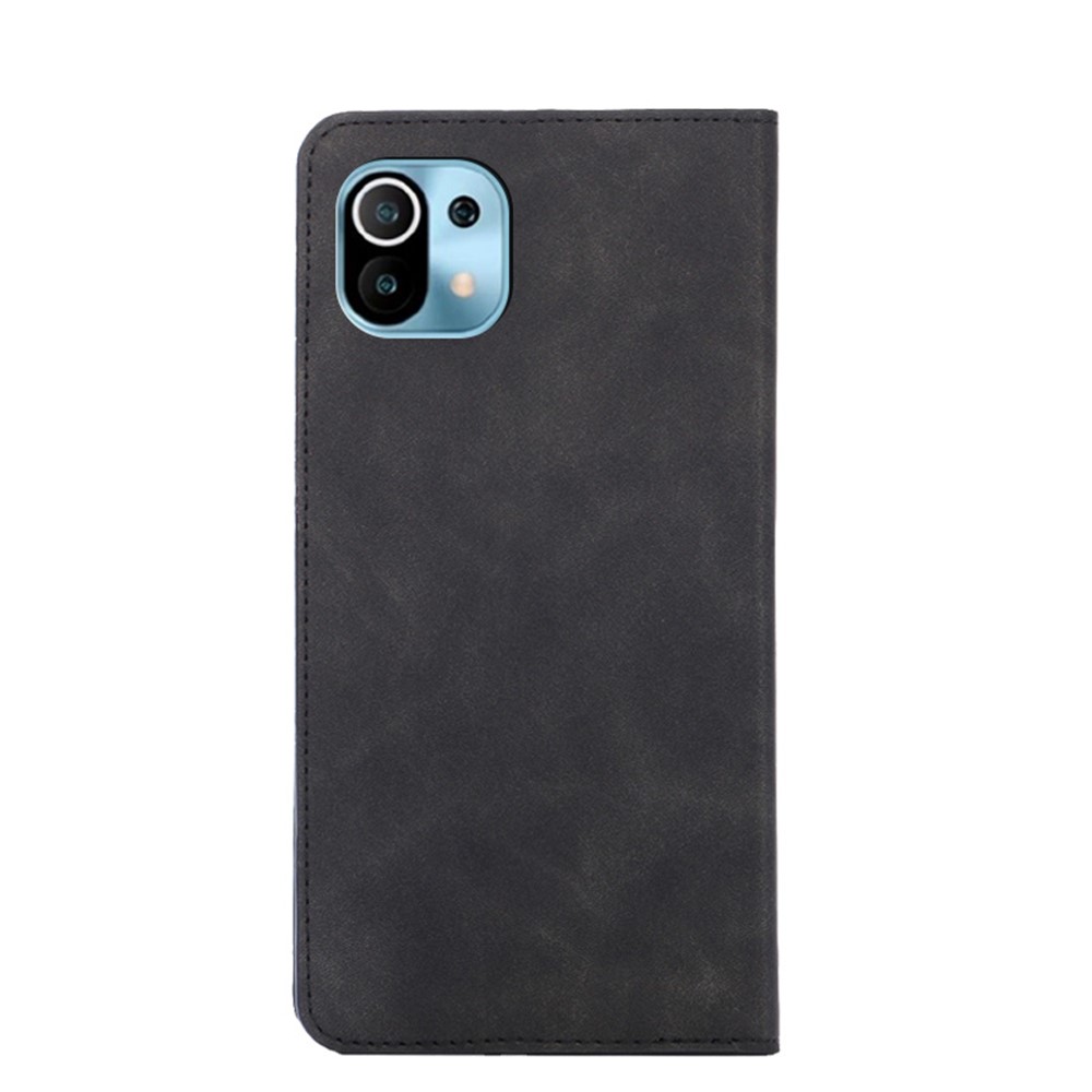 Skin-Touch Feeling Card Holder Auto-absorbed Leather Protective Shell for Xiaomi Mi 11 - Black-3