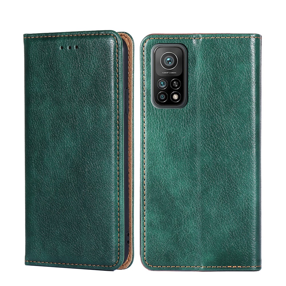 Pure Color PU Leather Stand Wallet Auto-absorbed Shell for Xiaomi Mi 10T 5G/10T Pro 5G/Redmi K30S - Green-1