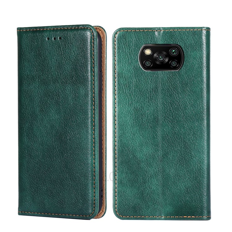 Pure Color PU Leather + TPU Stand Wallet Auto-absorbed Shell for Xiaomi Poco X3 NFC - Green-1