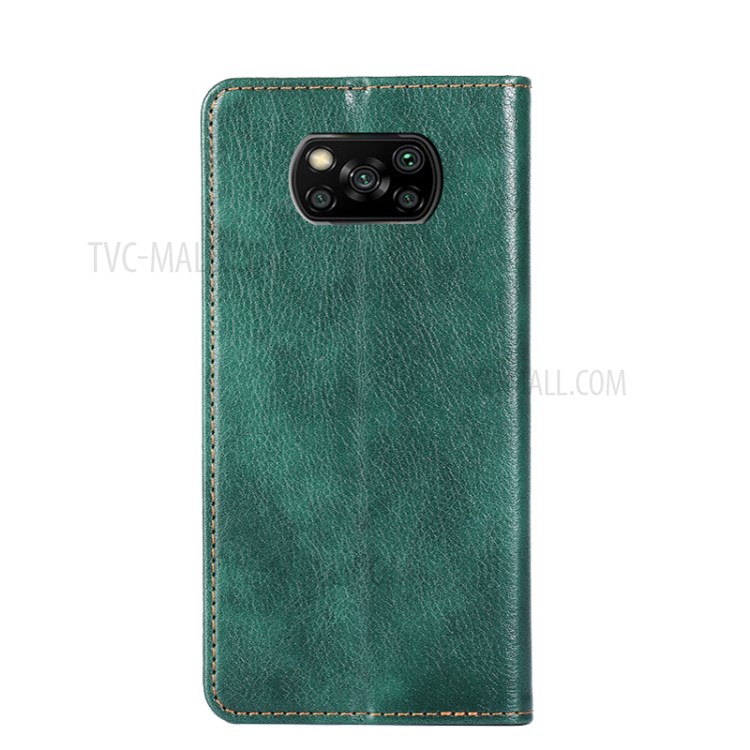Pure Color PU Leather + TPU Stand Wallet Auto-absorbed Shell for Xiaomi Poco X3 NFC - Green-2