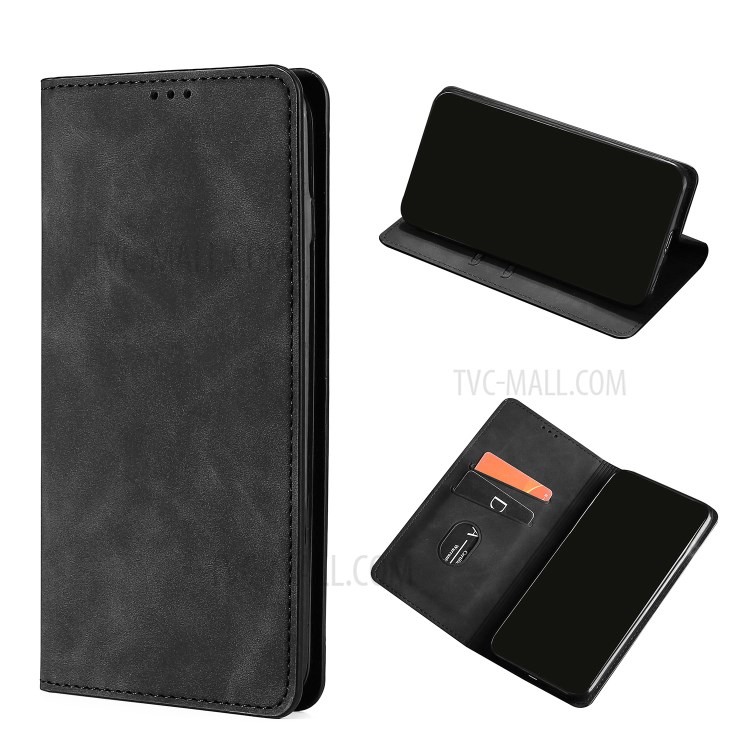 Auto-absorbed Card Holder Smooth Feeling Leather Protective Phone Shell for Xiaomi Poco X3/Poco X3 NFC - Black-1
