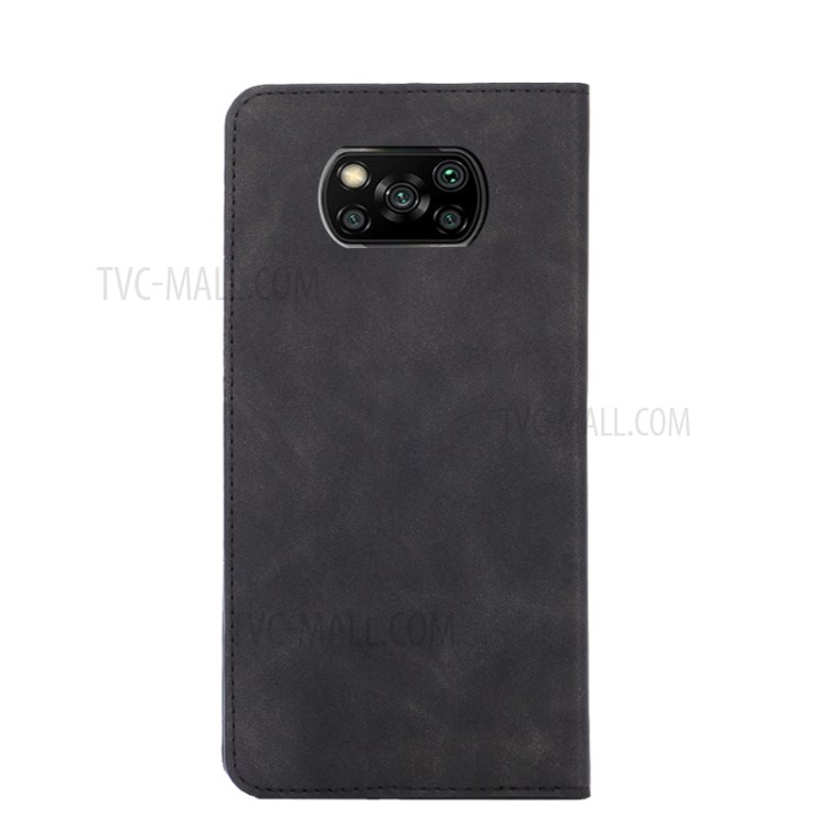 Auto-absorbed Card Holder Smooth Feeling Leather Protective Phone Shell for Xiaomi Poco X3/Poco X3 NFC - Black-3