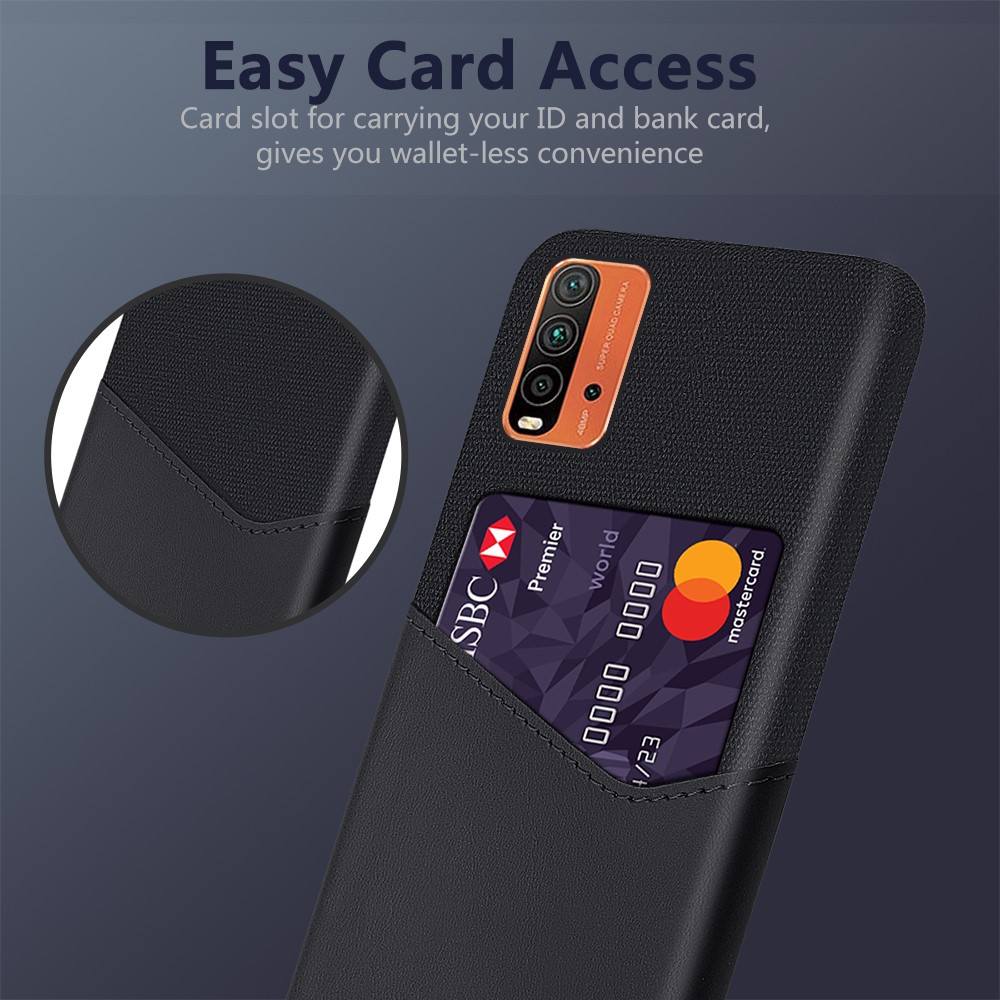 KSQ Cloth + PU Leather Coated Hard PC Protector Shell Card Slot Case for Xiaomi Poco M3/Redmi 9T 4G (International Version)/Redmi Note 9 Power - Black-2