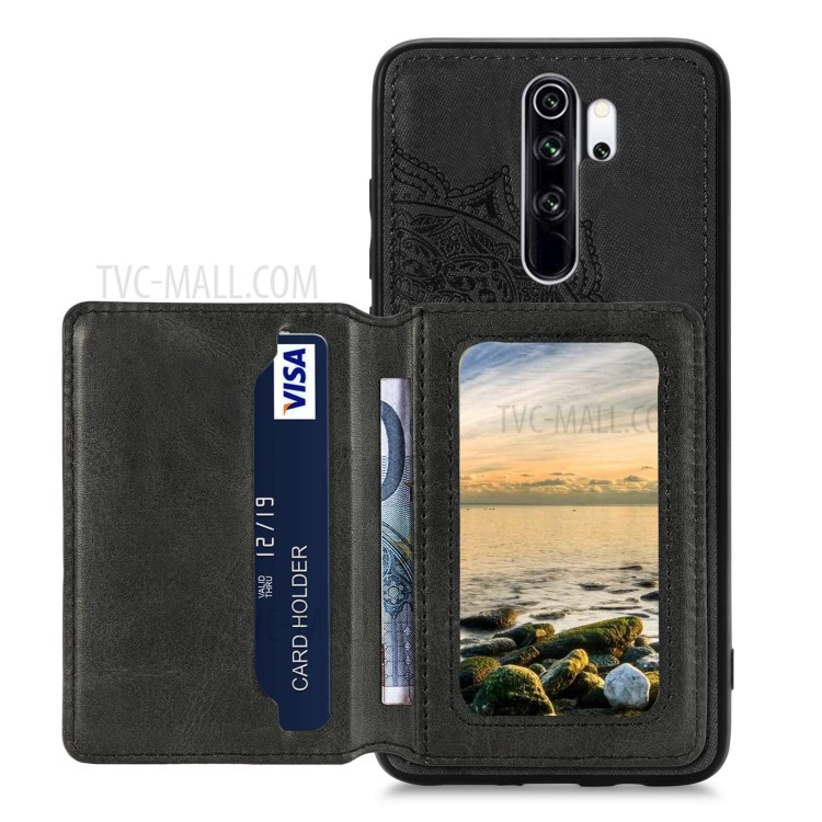 Mandala Flower Pattern PU Leather+TPU Kickstand Wallet Phone Case for Xiaomi Redmi Note 8 Pro - Black-3