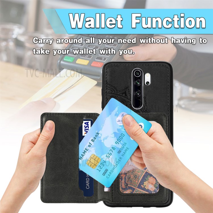 Mandala Flower Pattern PU Leather+TPU Kickstand Wallet Phone Case for Xiaomi Redmi Note 8 Pro - Black-7