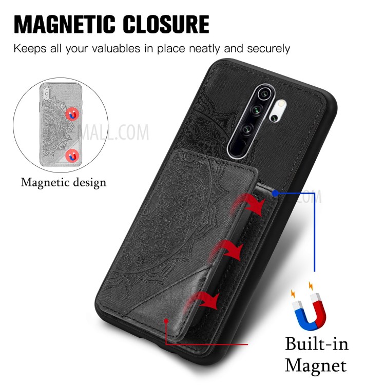 Mandala Flower Pattern PU Leather+TPU Kickstand Wallet Phone Case for Xiaomi Redmi Note 8 Pro - Black-9