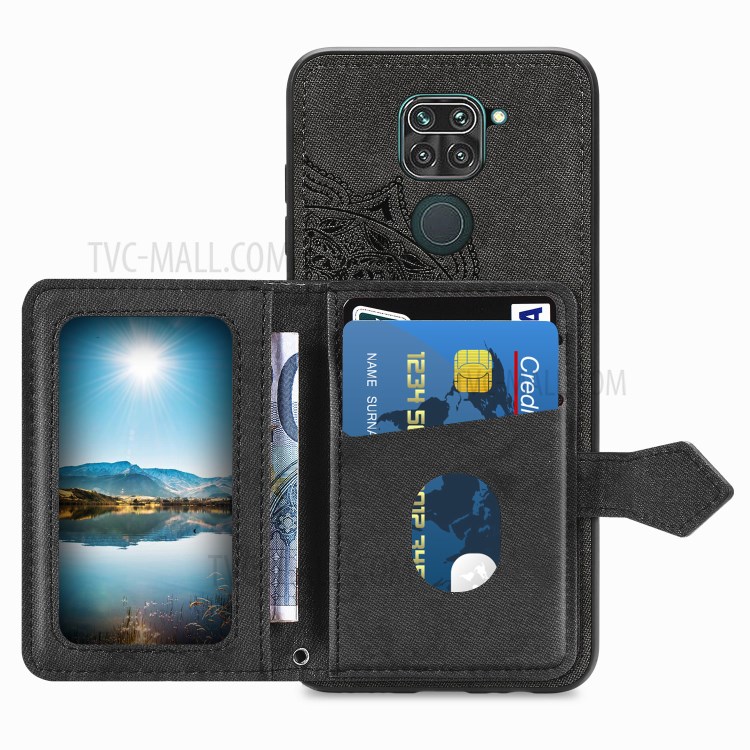 Wallet Kickstand Mandala Imprinting PU Leather Coated TPU Case + Lanyard for Xiaomi Redmi 10X 4G/Note 9 (MTK Helio G85) - Black-3