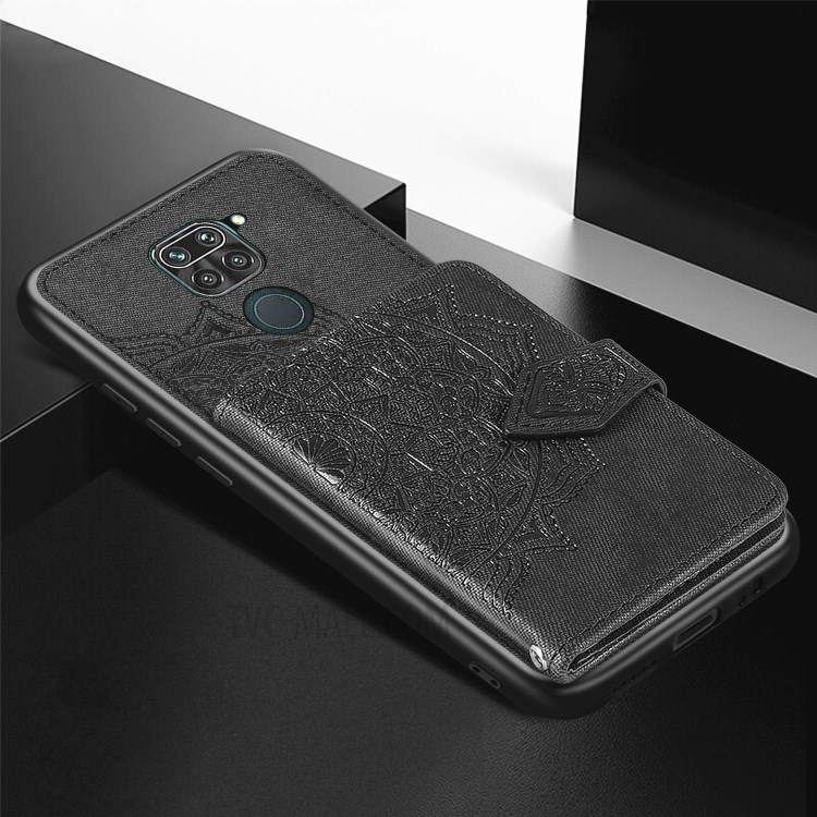 Wallet Kickstand Mandala Imprinting PU Leather Coated TPU Case + Lanyard for Xiaomi Redmi 10X 4G/Note 9 (MTK Helio G85) - Black-5