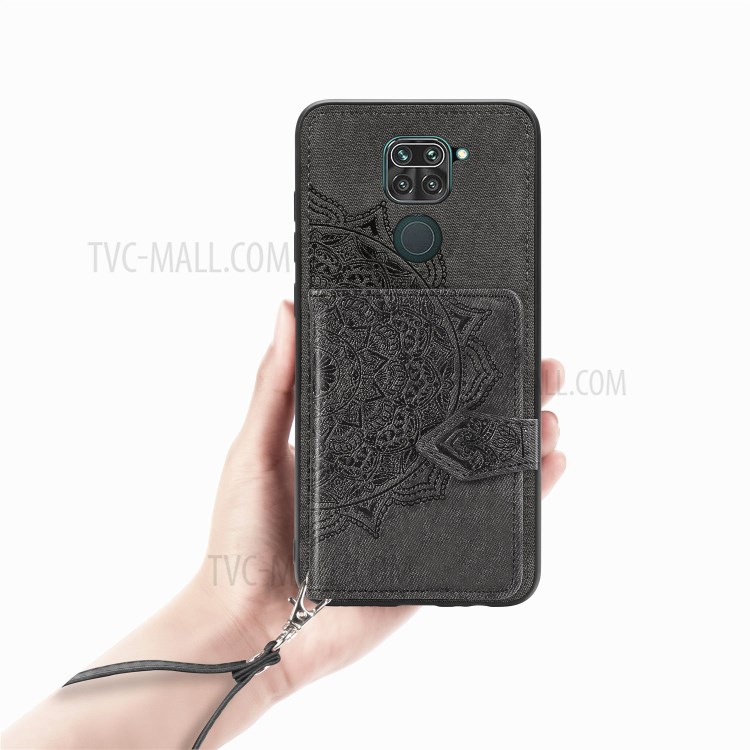 Wallet Kickstand Mandala Imprinting PU Leather Coated TPU Case + Lanyard for Xiaomi Redmi 10X 4G/Note 9 (MTK Helio G85) - Black-7