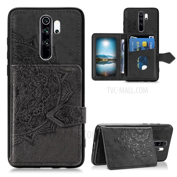 Mandala Flower Pattern Imprinting PU Leather Coated TPU Phone Wallet Case with Kickstand for Xiaomi Redmi Note 8 Pro - Black-1