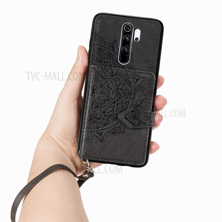 Mandala Flower Pattern Imprinting PU Leather Coated TPU Phone Wallet Case with Kickstand for Xiaomi Redmi Note 8 Pro - Black-7