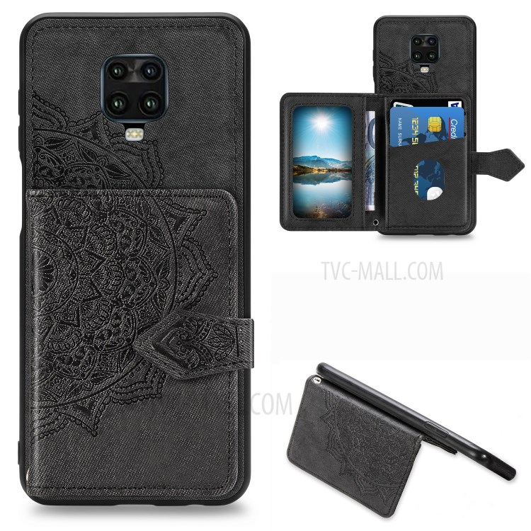 Mandala Flower Pattern Imprinting PU Leather Coated TPU Phone Wallet Case with Kickstand for Xiaomi Redmi Note 9S / Redmi Note 9 Pro Max / Redmi Note 9 Pro - Black-1