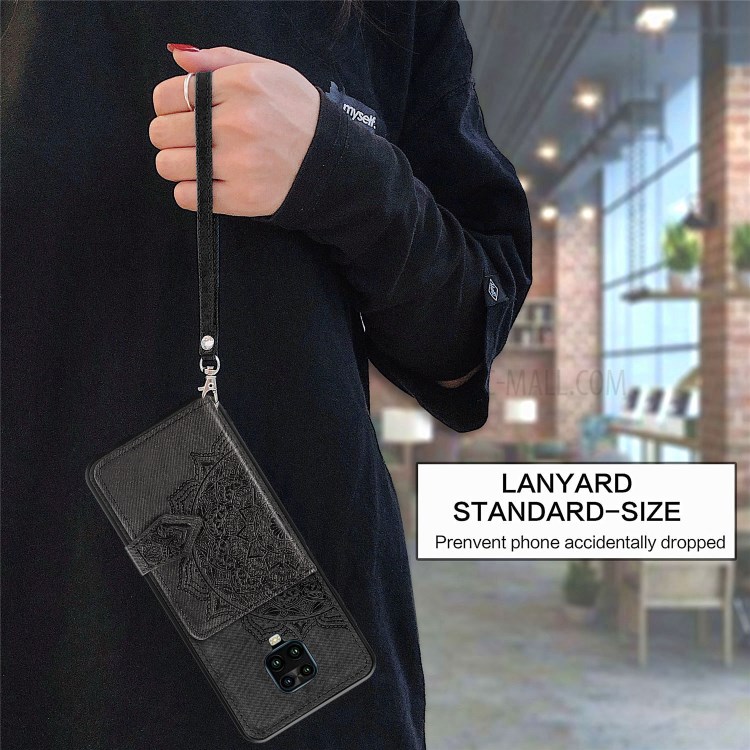 Mandala Flower Pattern Imprinting PU Leather Coated TPU Phone Wallet Case with Kickstand for Xiaomi Redmi Note 9S / Redmi Note 9 Pro Max / Redmi Note 9 Pro - Black-4