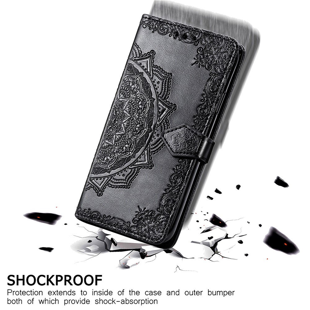 Mandala Flower Embossment PU Leather Case Stand Wallet Design for Xiaomi Mi 11 - Black-10