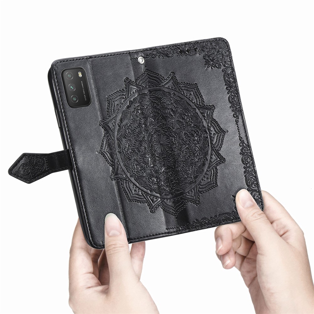 Embossment Workmanship Mandala Flower PU Leather Wallet Stand Case for Xiaomi Poco M3 - Black-7