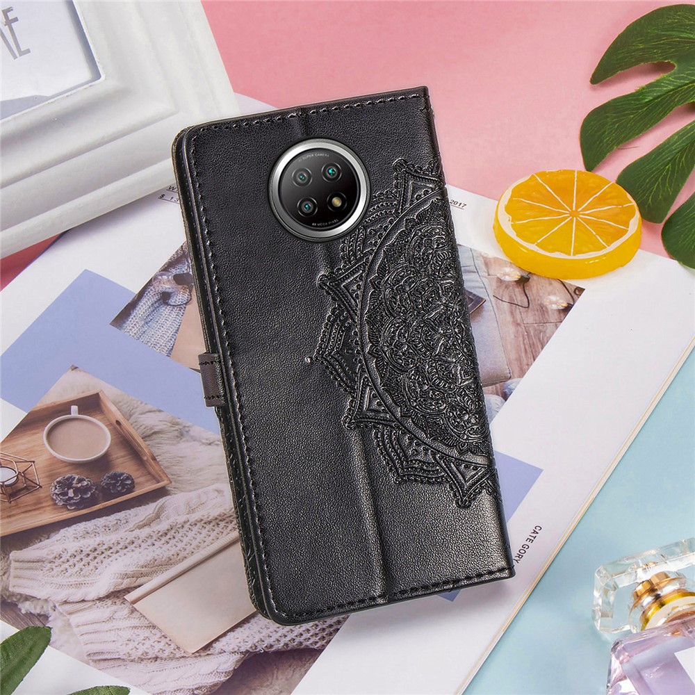 PU Leather Wallet Stand Case with Embossed Mandala Flower for Xiaomi Redmi Note 9 5G/Note 9 Pro 5G - Black-14